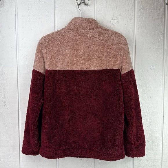 Doublju Women's Two-Tone Women's XS Pink and Maroon Half Zip Sherpa Pullover - Picture 5 of 10
